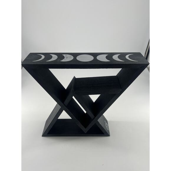 Black Shelved Triangle Star Multi Level Boho Moon Whimsy Goth Wood Home Decor - Picture 10 of 15